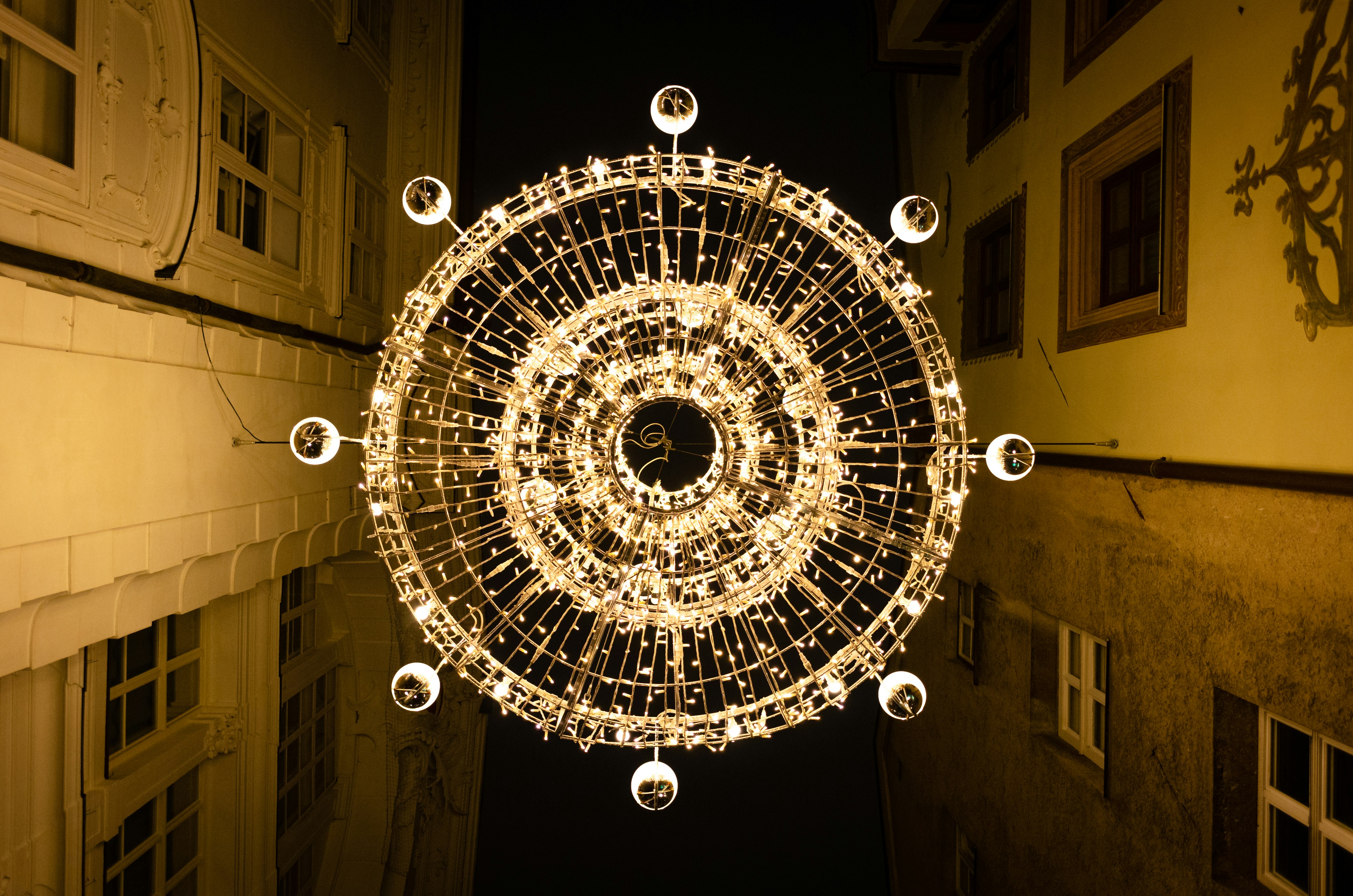 low-angle photography of lighted chandelier